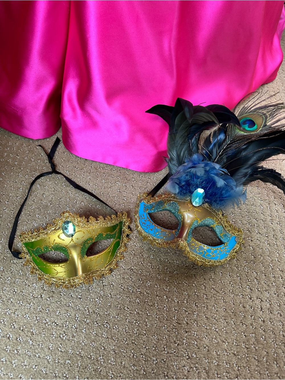 Feathered Masquerade Masks - Blue & Green (set of two)
